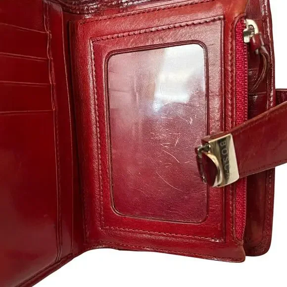 Bosca Vintage Oxblood Red Leather Clasp Tab Bifold Wallet - Picture 5 of 7